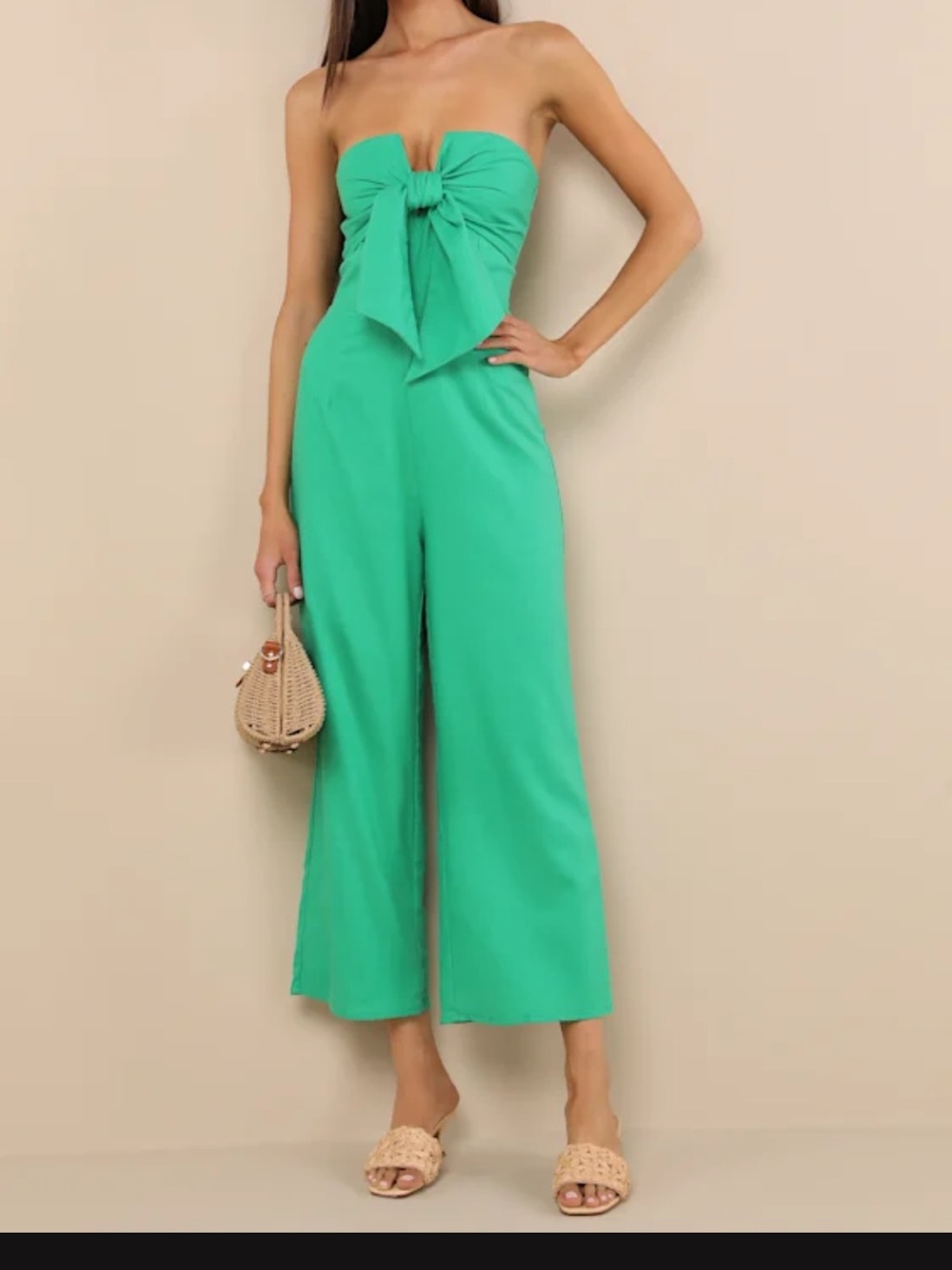 Lulus Sunshine Aura Green Tie-front Strapless Jumpsuit - Size M - Picture 3 of 9